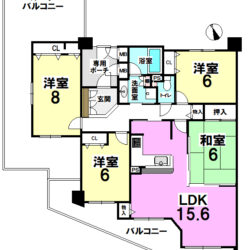 専有面積　91.87㎡　バルコニー面積　58.56㎡（内　ルーフバルコニー40.08㎡）間取